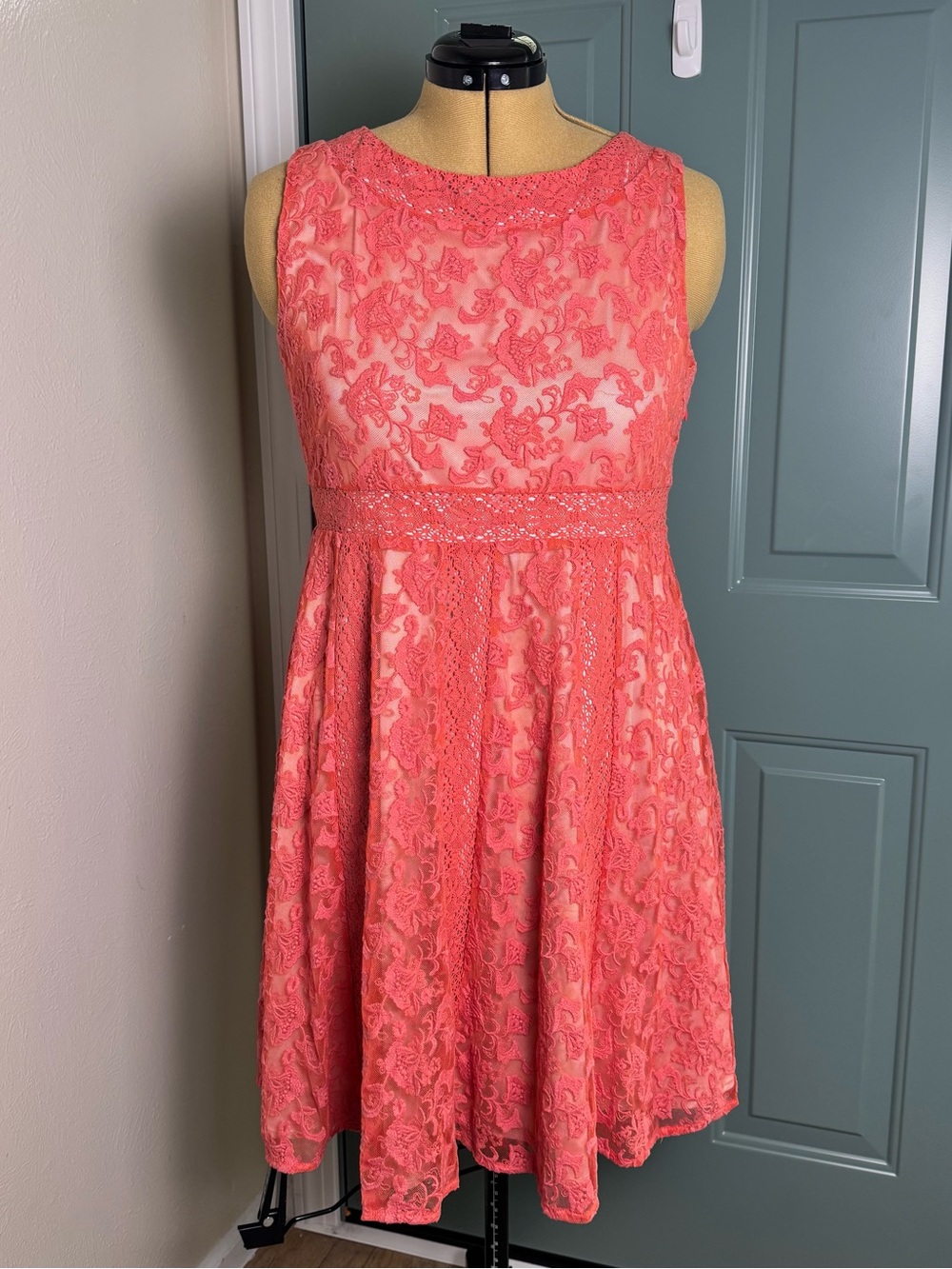 Sundance Coral Lace Dress Size 12 Boho Romantic Fit Flare
